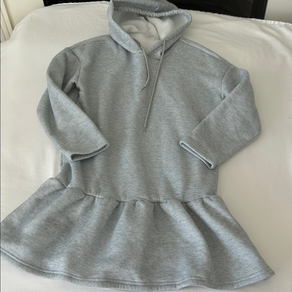 Cozy Gray Long Sleeve hoodie Dress S Generous Fit